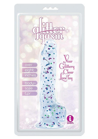 Glittergasm Realistic Clear Dildo with Balls and Suction Cup - Blue/Purple/Violet Glitter - Blue/Purple