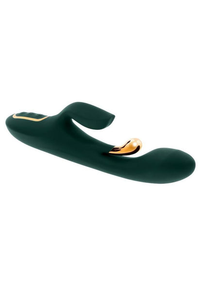 Golden Goddess Rechargeable Silicone Vibrator with Clitoral Stimulator - Green