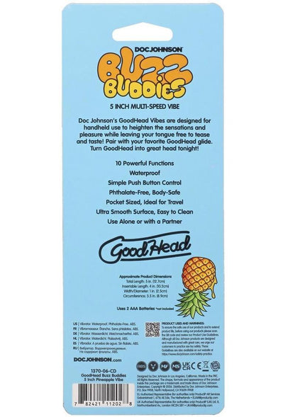 GoodHead Buzz Buddies Pineapple 5in Multi-Speed Vibe - Blue/Gold