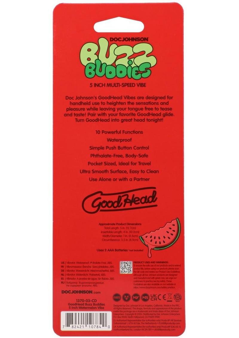 GoodHead Buzz Buddies Watermelon 5in Multi-Speed Vibe - Green/Red