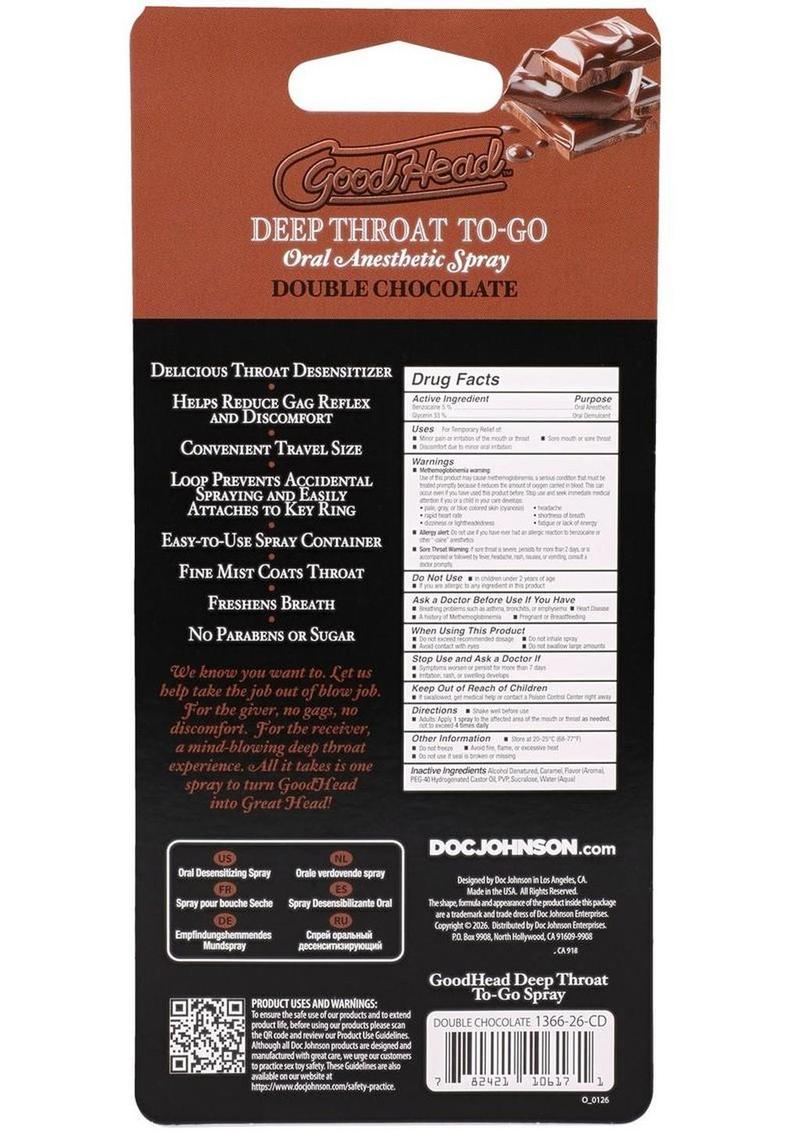 GoodHead Deep Throat To-Go Oral Anesthetic Spray .30oz - Double Chocolate