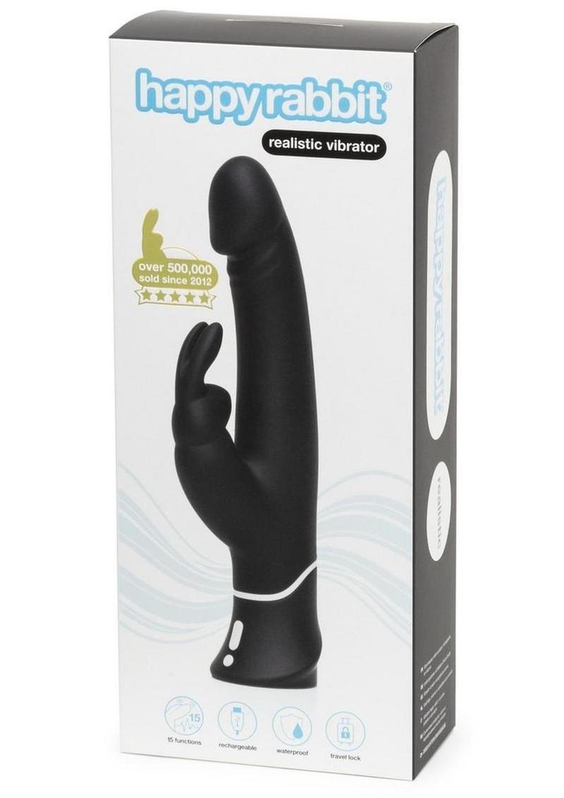 Happy Rabbit Realistic Silicone Rabbit Vibrator - Black