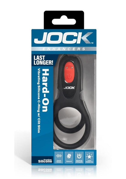 Hard-On Vibrating Rechargeable Silicone Cock Ring with Clit Stimulator - Black