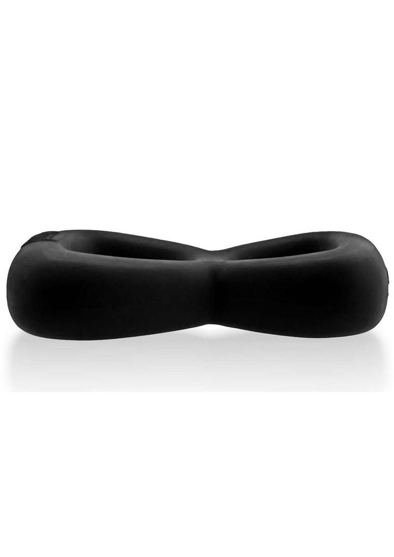 Hunkyjunk Boomerang Silicone Double-Ring Cockring and Nut-Tugger - Black Fog