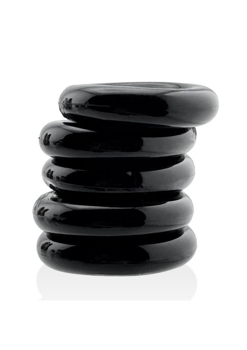Hunkyjunk Jacker 5 Stack Super-Strong Cockrings - Black - 5 Pack