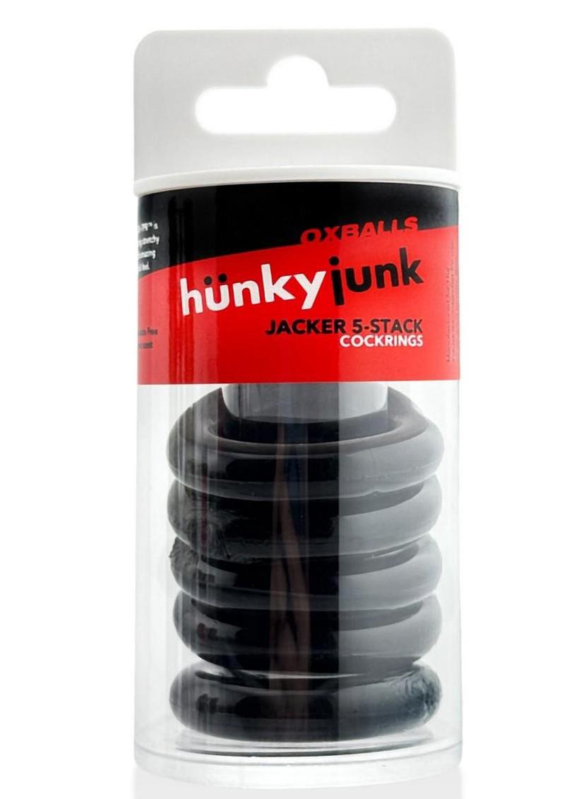 Hunkyjunk Jacker 5 Stack Super-Strong Cockrings - Black - 5 Pack