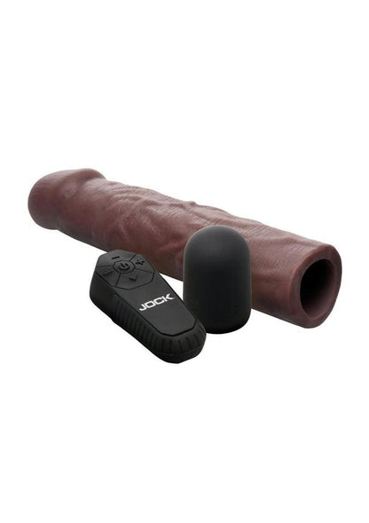 Jock Enhancers Vibrating Penis Extension Sleeve with Remote Control - Chocolate