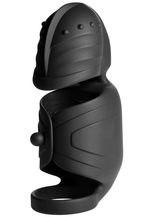 Jock Helmet Humper Gyrating and Vibrating Rechargeable Silicone Masturbator - Black/Red