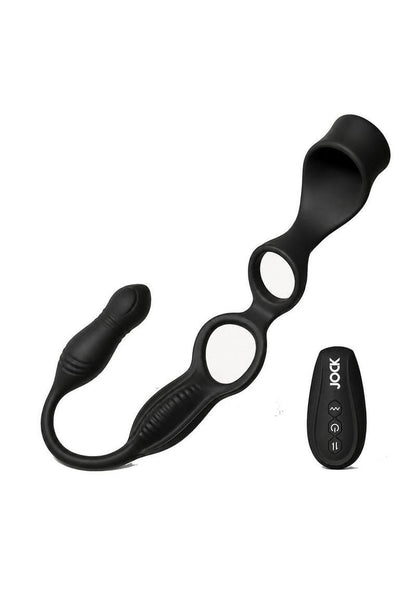 Jock Hype Max Thrusting and Vibrating Rechargeable Silicone Anal Plug with Cock Ring - Black