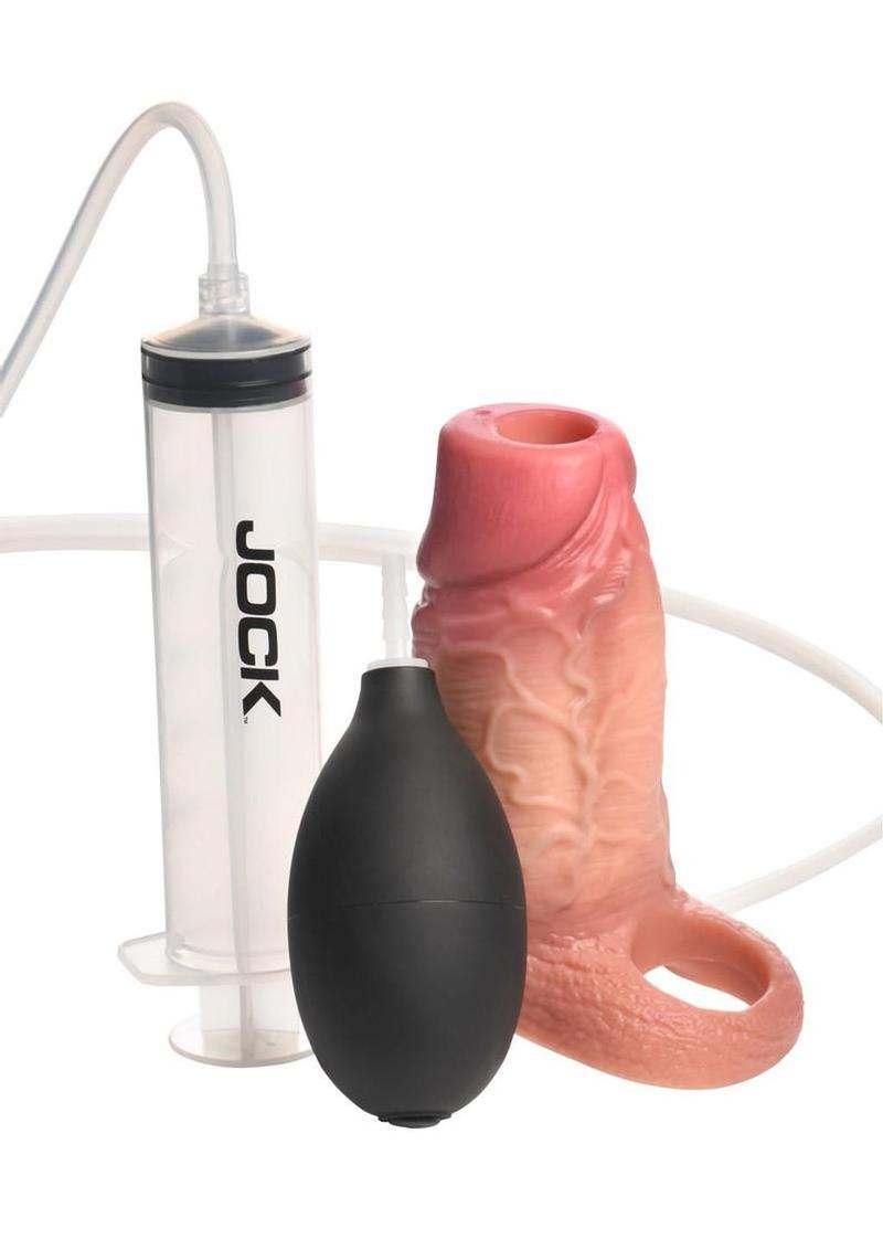 Jock Silicone Penis Squirting Enhancer with Ball Strap - Vanilla