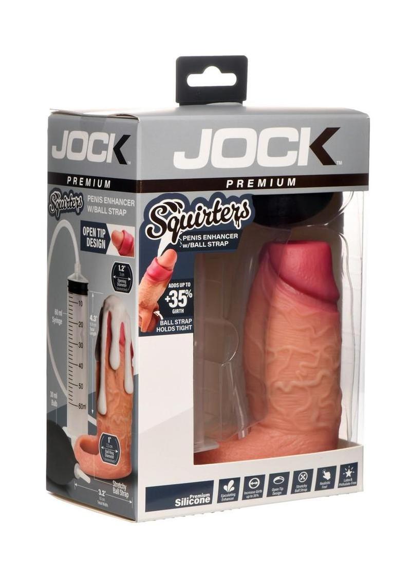 Jock Silicone Penis Squirting Enhancer with Ball Strap - Vanilla