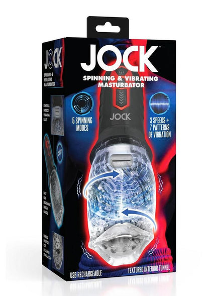 Jock Spinning and Vibrating Rechargeable Masturbator - Black/Clear