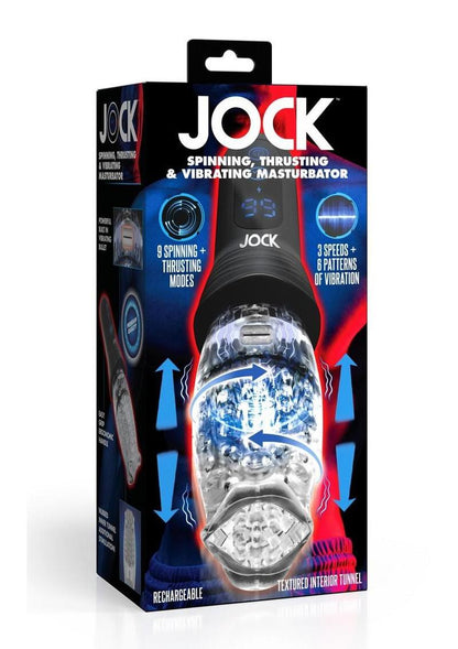 Jock Spinning, Thrusting, and Vibrating Rechargeable Masturbator - Black/Clear