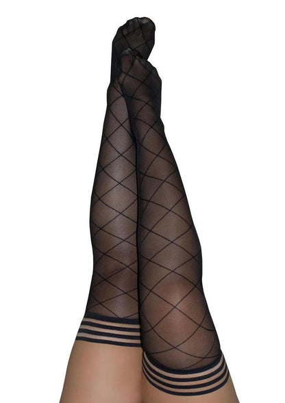 Kixies Anna Sheer Diamond Pattern Thigh Highs - Size A - Black - Small