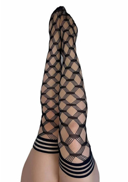 Kixies Cassandra Layered Fence Net Thigh Highs - Size C - Black - Large
