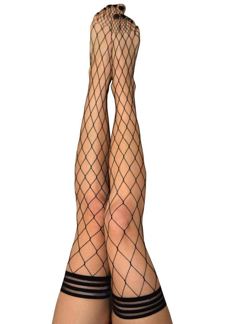 Kixies Michelle Large Net Fishnet Thigh High - Size B - Black - Medium