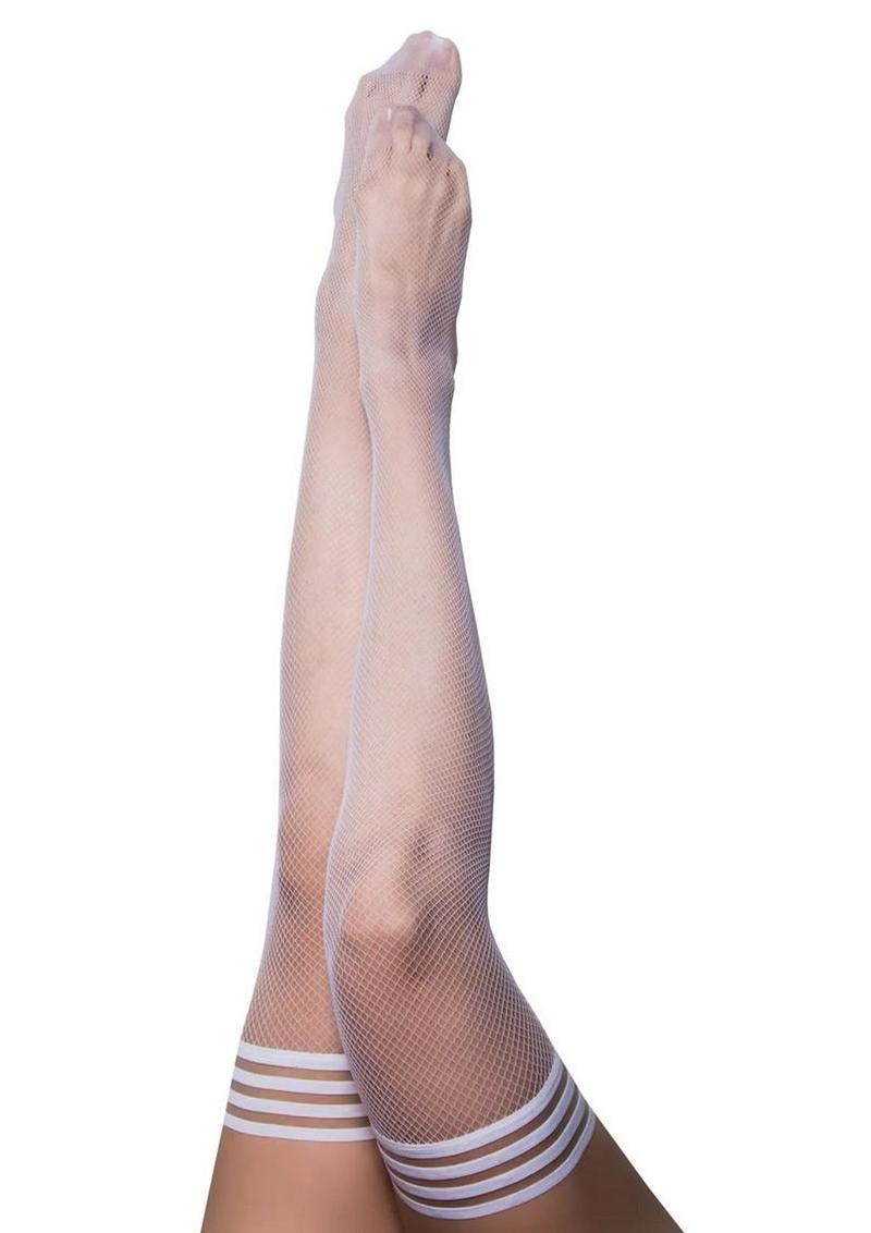 Kixies Sammy Fishnet Thigh High - Size B - White - Medium