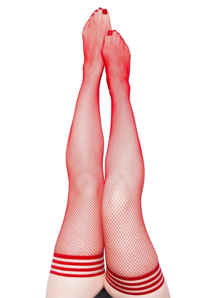 Kixies Sandra Fishnet Thigh High - Size B - Red - Medium