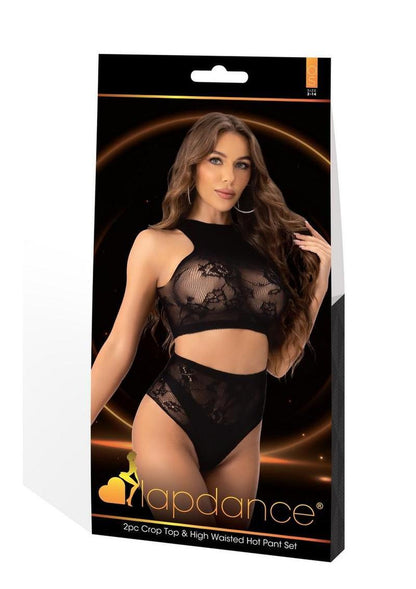 Lapdance Lingerie Crop Top and High Waist Hot Pants (2 Piece) - Os - Black