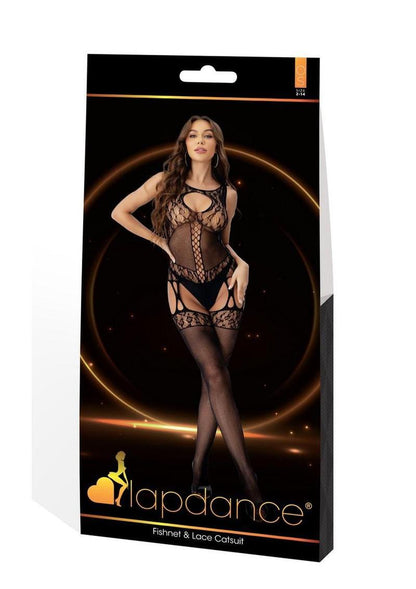 Lapdance Lingerie Fishnet and Lace Catsuit - Os - Black