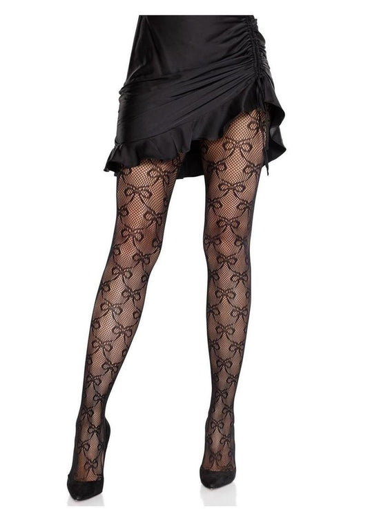 Leg Avenue Bow Net Tights - Black - One Size