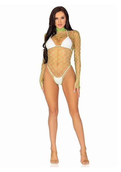 Leg Avenue Fence Net Snap Crotch Long Sleeved Bodysuit
