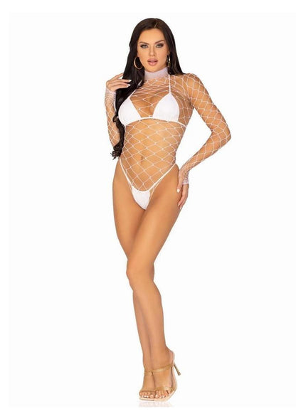 Leg Avenue Fence Net Snap Crotch Long Sleeved Bodysuit