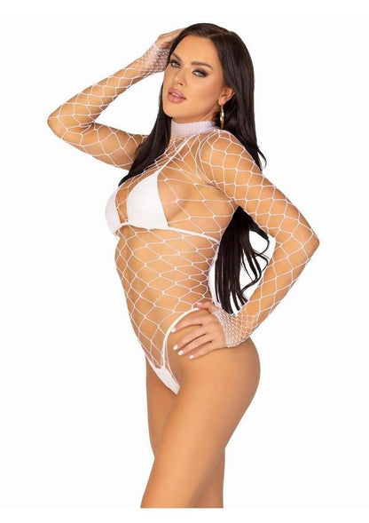 Leg Avenue Fence Net Snap Crotch Long Sleeved Bodysuit