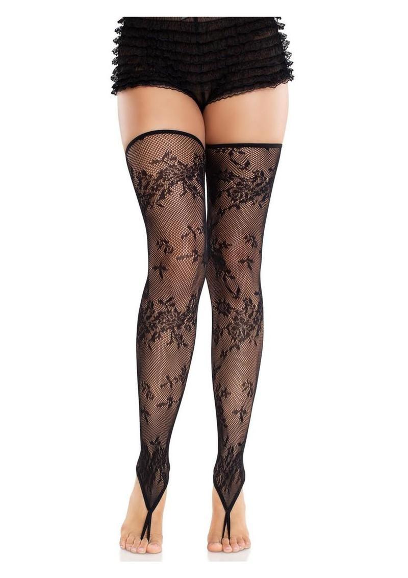 Leg Avenue Floral Net Toe Loop Footless Thigh Highs