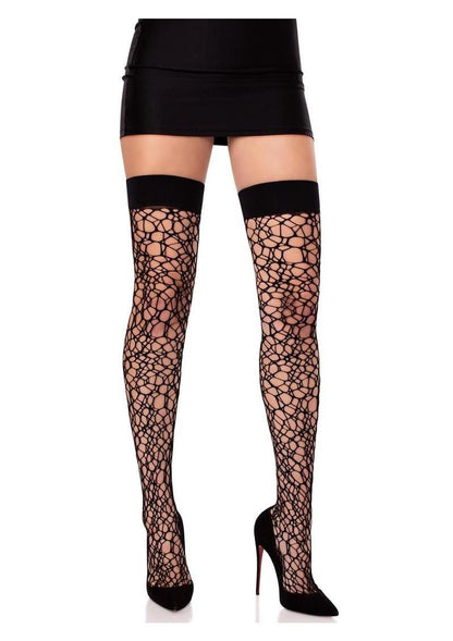 Leg Avenue Fractured Net Thigh Highs - Black - One Size