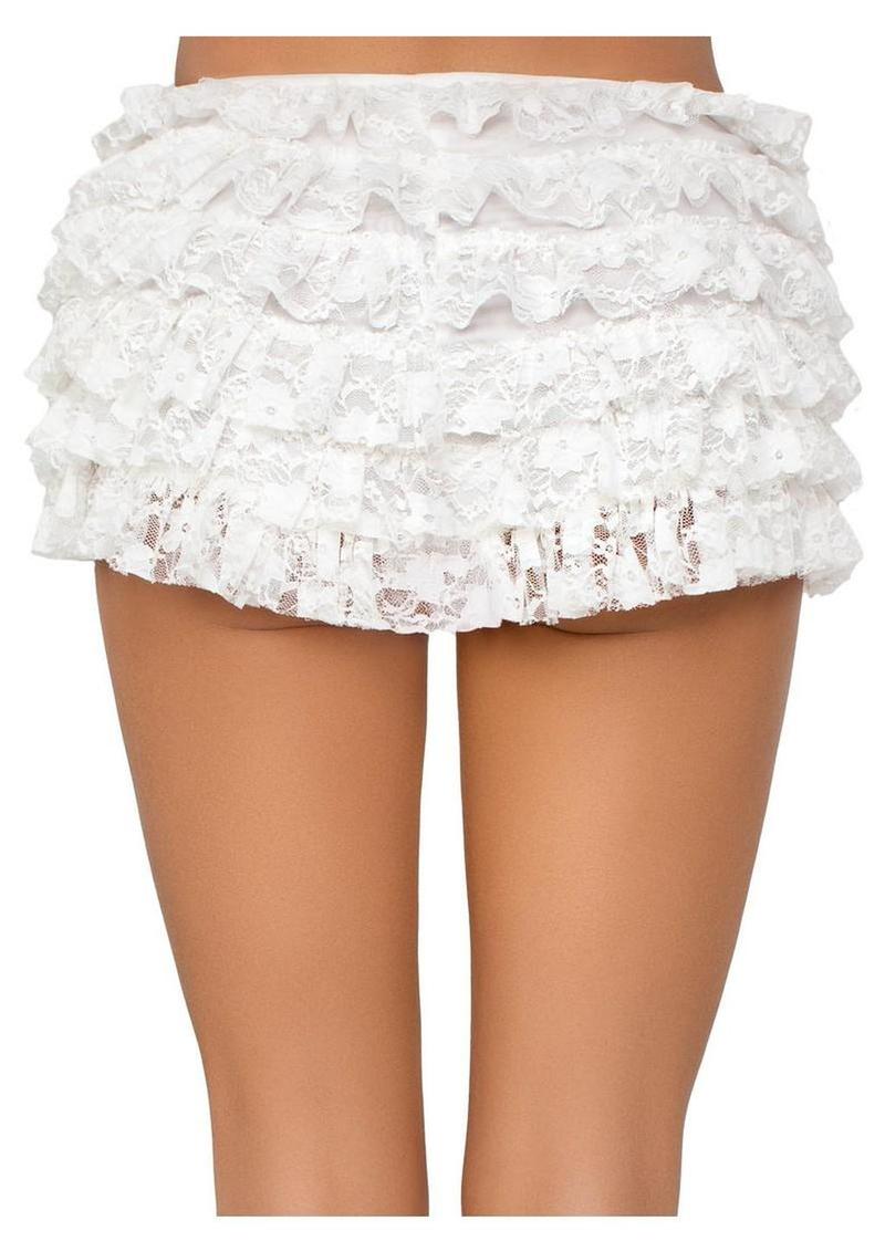Leg Avenue Lace Ruffle Shorts - White - Large