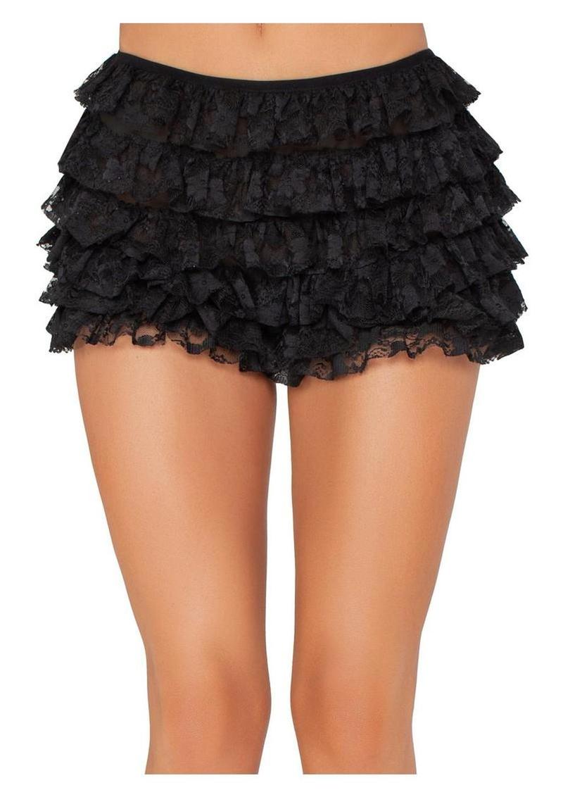 Leg Avenue Lace Ruffle Shorts - Black - Small