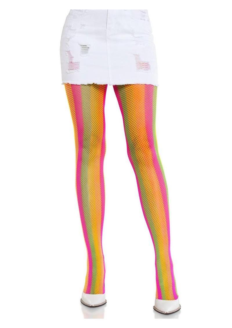 Leg Avenue Neon Rainbow Striped Tights - Multicolor - One Size