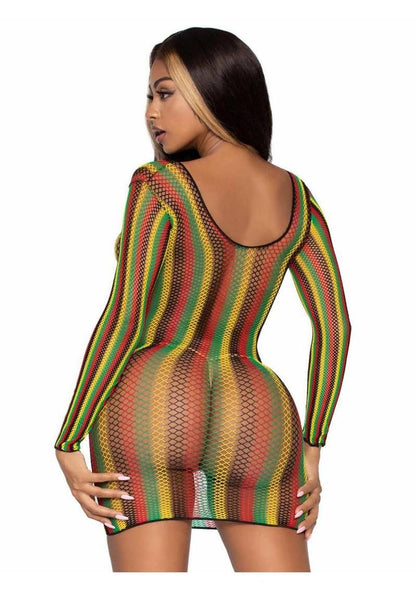 Leg Avenue Rasta Net Long Sleeved Mini Dress - Multicolor - One Size