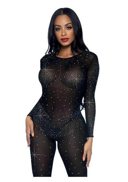 Leg Avenue Sheer Rhinestone Catsuit - Black - Medium