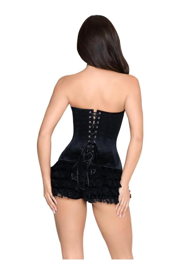 Leg Avenue Steel Boned Satin Corset with Full Busk Closer and Lace-Up Back - X - Black - Large