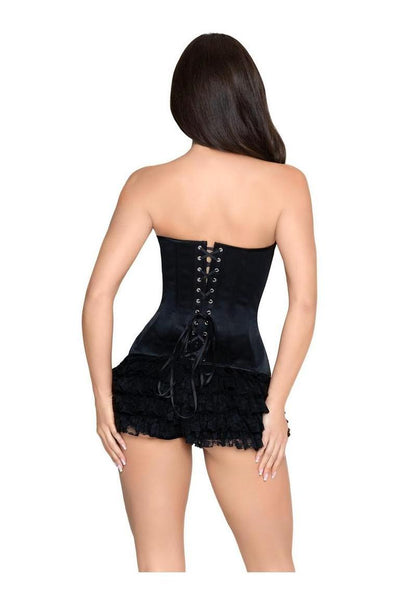Leg Avenue Steel Boned Satin Corset with Full Busk Closer and Lace-Up Back - X - Black - Large
