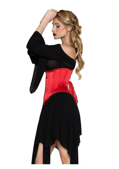 Leg Avenue Steel Boned Satin Waist Cincher with Full Busk Closer and Lace-Up Back