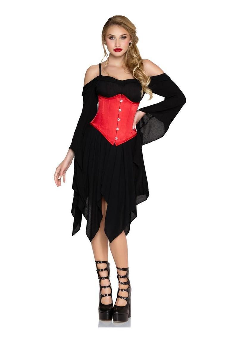 Leg Avenue Steel Boned Satin Waist Cincher with Full Busk Closer and Lace-Up Back