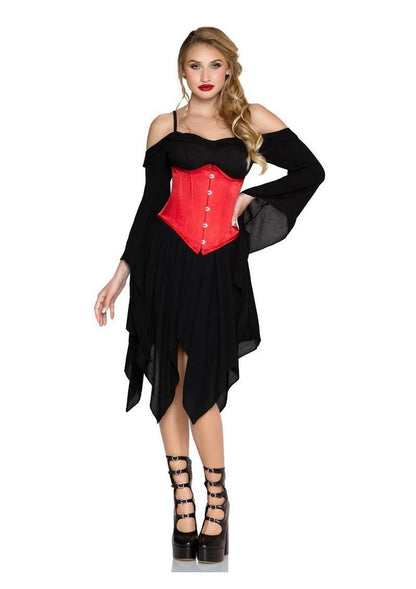 Leg Avenue Steel Boned Satin Waist Cincher with Full Busk Closer and Lace-Up Back