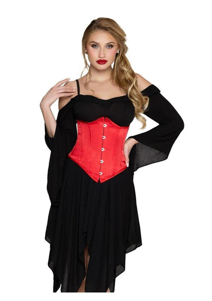 Leg Avenue Steel Boned Satin Waist Cincher with Full Busk Closer and Lace-Up Back - Red - Large