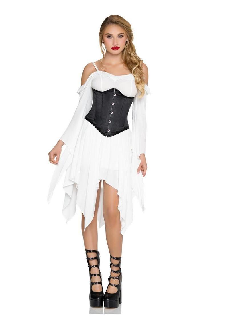 Leg Avenue Steel Boned Satin Waist Cincher with Full Busk Closer and Lace-Up Back