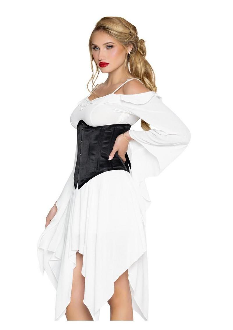 Leg Avenue Steel Boned Satin Waist Cincher with Full Busk Closer and Lace-Up Back