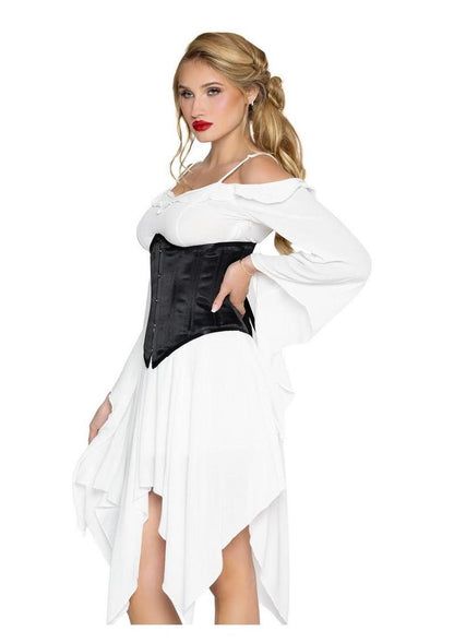 Leg Avenue Steel Boned Satin Waist Cincher with Full Busk Closer and Lace-Up Back - X