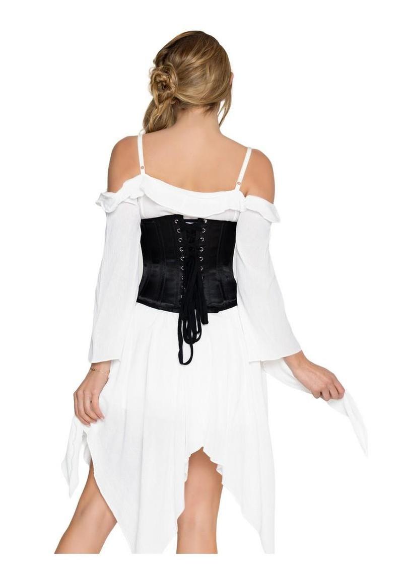 Leg Avenue Steel Boned Satin Waist Cincher with Full Busk Closer and Lace-Up Back - X - Black - Large