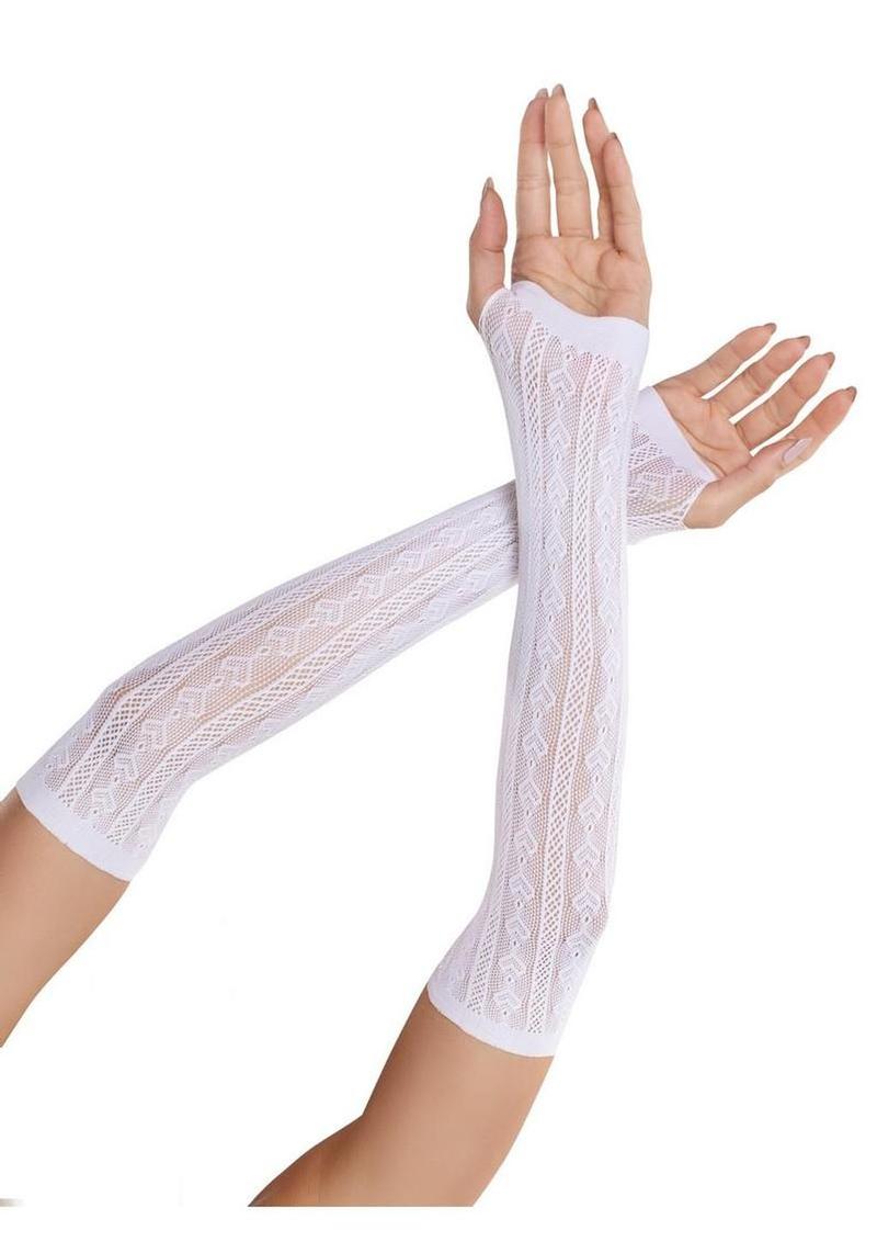 Leg Avenue Sweetheart Striped Keyhole Arm Warmers with Mini Bow Accents - White - One Size