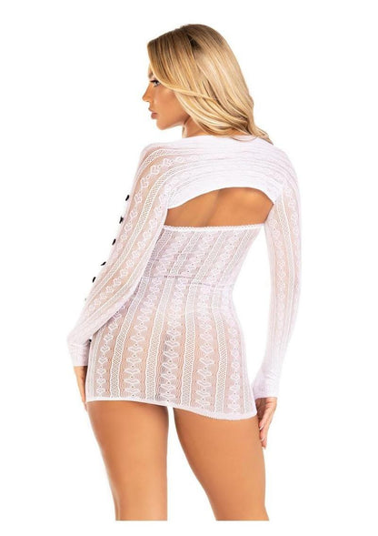 Leg Avenue Sweetheart Striped Tube Dress and Matching Shrug with Keyhole and Mini Bow Detail - Os - White