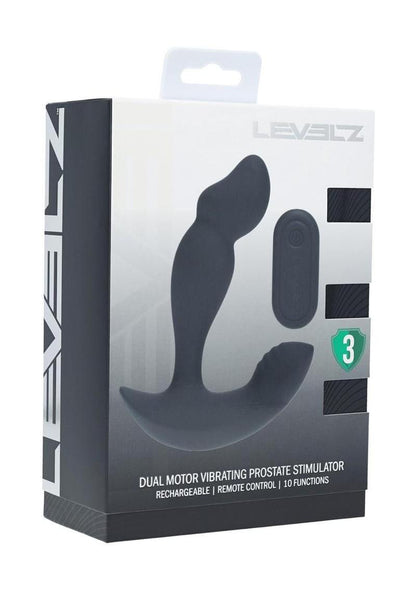 Levelz Dual Motor Vibrating Liquid Silicone Prostate Stimulator with Remote Control - Black