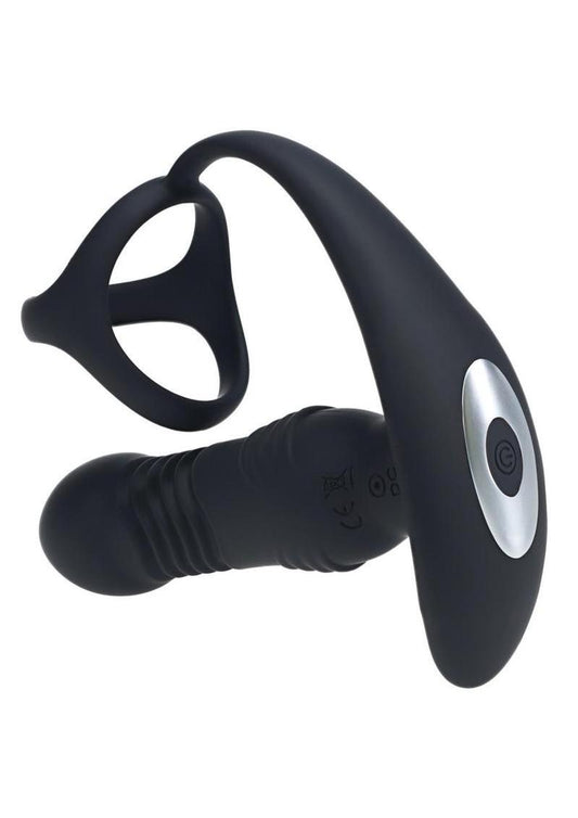 Levelz Vibrating and Thrusting Silicone Rechargeable Prostate Massager with Tri O Cock Ring - Black