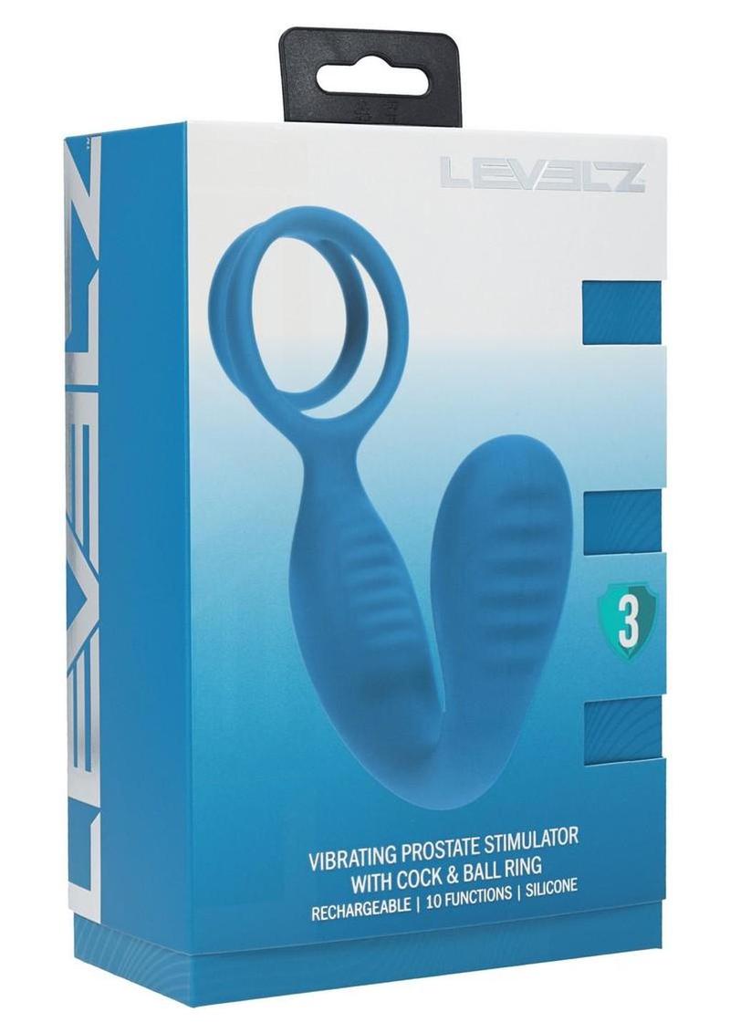 Levelz Vibrating Silicone Rechargeable Prostate Stimulator with Cock and Ball Ring - Teal